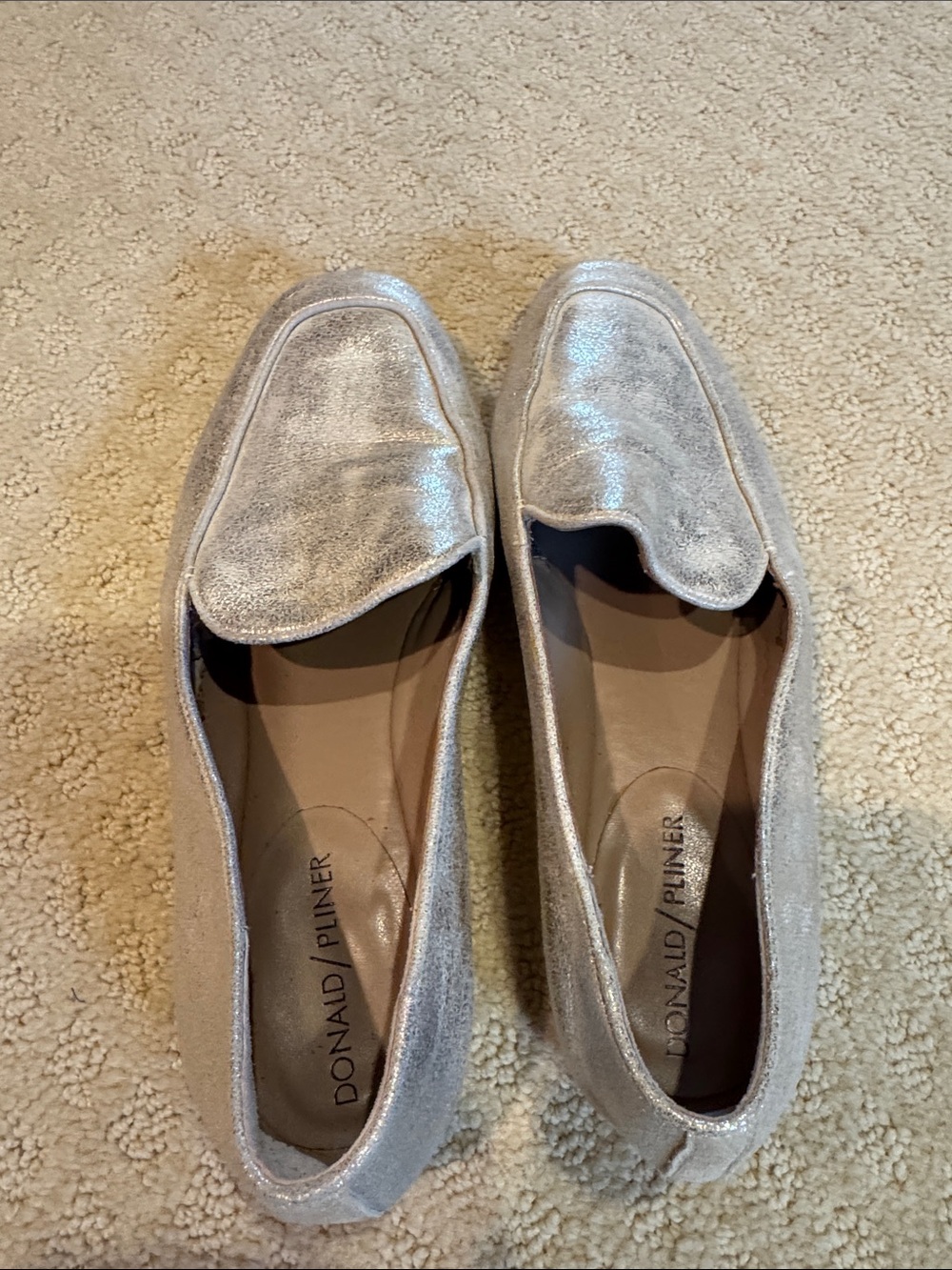 Donald J. Pliner Metallic Silver Slip-On Loafers